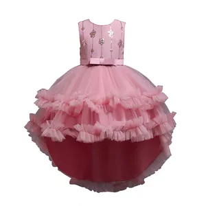 Korean style night dress for kids red sequin girls night dress embroidery girls birthday dress for 3-12 year old