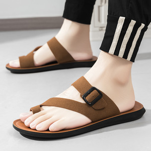 Men's Open Toe Flip Flops Faux Suede Rubber Outsole Soft Sole Beach Summer <b>Slippers</b> Size 40-46 - Product Image 4