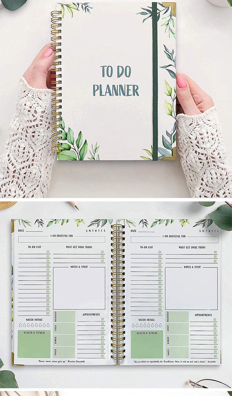 Custom Logo Spiral Undated To Do List Goal Daily Diary Journal Planner Book Agenda Notebook