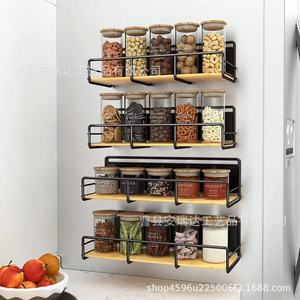 Wooden Magnetic Refrigerator Side Shelf 4 Layers Iron Wood <b>Spice</b> <b>Jar</b> Organizer Hanging Kitchen Storage Rack - Product Image 4