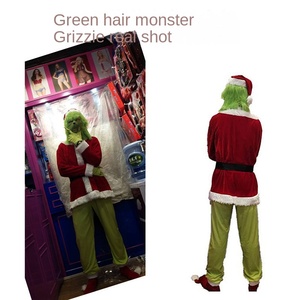 Europeo americano natale verde capelli mostro Set Costume per adulti e bambini include maschera e copricapo per feste - Product Image 3