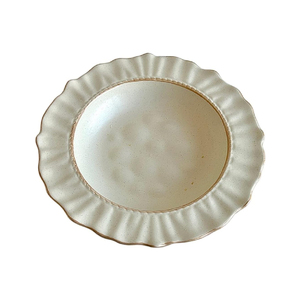 Assiette de salle à manger en dentelle en céramique Accueil Dîner Dessert profond Salade Assiette plate de couleur unie pour Restaurant Café Fête de famille - Product Image 1