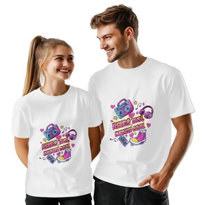 Hecho en EE. UU. MOQ = 1 Envío gratis Hip-Hop Music Pattern Parejas Camiseta-High-Street Fashion High-Quality Cotton Short-Sleeve - Product Image 1