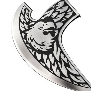 Tête de hache Tomahawk à dos plat en tissu Ahmad, lame en acier à haute teneur en carbone à 4 tranchants, manche en bois de rose, coupe-pizza, étui en cuir - Product Image 4