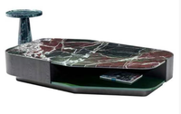 Table basse de luxe design italien automne vert violet rouge pierre naturelle miroir en acier inoxydable surface légère métal de luxe