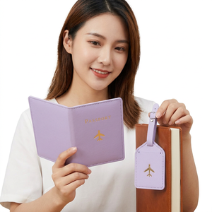 WRIZA Housse de passeport en cuir PU violet avec ensemble d'étiquettes de bagage, design avion minimaliste, accessoire de voyage - Product Image 4