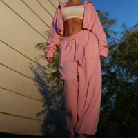 Fabricants de vêtements : Ensemble survêtement rose personnalisé pour femmes, vente en gros, ensemble deux pièces sweat-shirt et pantalon de survêtement pour femmes