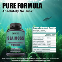 Capsules de mousse de mer OEM, mousse de mer irlandaise pour nettoyer les intestins avec racine de bardane, algues de varech pour le soutien immunitaire et de la thyroïde, anti-âge et détox