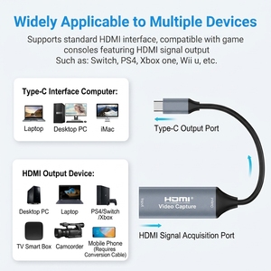 Carte de capture vidéo <span class=keywords><strong>HDMI</strong></span> vers <span class=keywords><strong>USB</strong></span>-C 4K 1080P, très vendue, pour l'enregistrement et la diffusion en direct via caméra reflex numérique, caméscope, caméra d'action (noir/argent) - Product Image 6