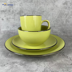 Vajilla <span class=keywords><strong>de</strong></span> Cerámica <span class=keywords><strong>de</strong></span> China a Precio Económico, 16 Piezas, Color Verde Lima Brillante, Vajilla Moderna <span class=keywords><strong>de</strong></span> Gres para <span class=keywords><strong>Restaurante</strong></span> - Product Image 6