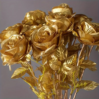 Künstliche Blumen Realistische Rosen Bouquet Seiden-Goldrosen mit Langem Stiel für Heim-Hochzeitsdekoration Party
