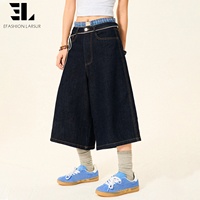 Celana Pendek Denim Jorts Wanita LARSUR Custom Factory, Model Distressed Washed, Pinggang Tinggi, Model Crop, untuk Musim Panas