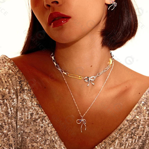 Gemnel Collier en argent 925 Pendentif ruban délicat avec pierres CZ Bijoux Balletcore pour femmes Cadeau élégant et délicat - Product Image 3