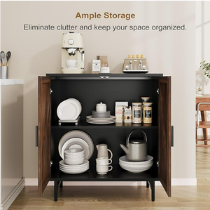 Meuble TV en bois cannelé gris de 59 ''Table console centrale de divertissement avec armoire de rangement pour salon cuisine - Product Image 4