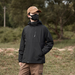 Chaqueta Cortavientos para Hombre con Forro Polar, Color Sólido en Contraste, Ropa de Trabajo de Invierno para Uso en Exteriores - Product Image 1