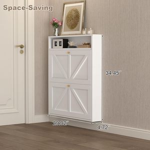 Scarpiera Durevole Autoportante per Soggiorno, Stile Rustico Antico, con 2 Cassetti a Ribalta e Vano Aperto, Sottile e Stretta - Product Image 6