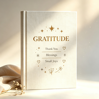 Carnet de gratitude A5 en lin à couverture rigide avec impression dorée – Journal de bénédiction, cadeau pour femme
