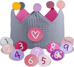 Corona de Cumpleaños Reutilizable de Muselina Personalizada con Números para Decoración de Fiestas de Cumpleaños Infantiles, Gorro para Niños y Niñas - Product Image 5