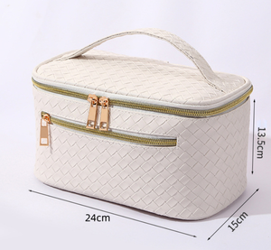 Nueva Bolsa de Maquillaje de Viaje de Gran Capacidad, Bolsa Cosmética Plana Impermeable de Cuero PU Tejido, Portátil, con Cierre de Cremallera, a la Moda - Product Image 3