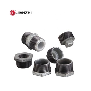 JIANZHI Outside Head EN10242 150PSI Galvanized Malleable Iron Pipe Fittings Bushing Plastic Lining Pipe Fitting