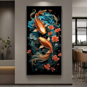 <span class=keywords><strong>Cuadros</strong></span> de decoración del hogar para sala de estar, pluma nórdica moderna de cristal, pez koi, pintura en lienzo, luz led nórdica, arte de pared decorativo - Product Image 5