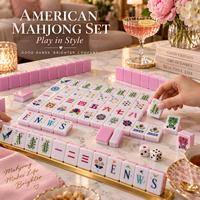 Ensemble de Mahjong américain de luxe rose à double couche en acrylique, 160 tuiles, festif pour le jeu et l'exposition