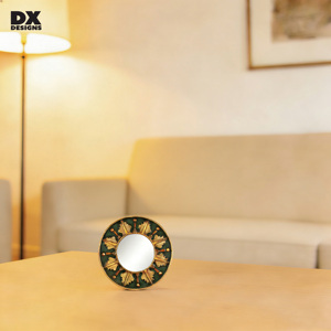 DX DESIGNS Handcrafted Green Gold Leaf Round Wall <strong>Mirror</strong> Vintage <strong>Moroccan</strong> Decorative <strong>Mirror</strong> for Living Room Entryway - Product Image 6