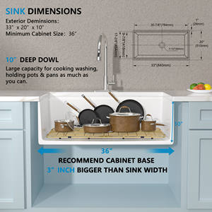 קערה אחת בגודל 33 אינץ 'קערה לבנה אבן חרסינה מטבח כיור מטבח כיור קרמיקה כיור מטבח - Product Image 6