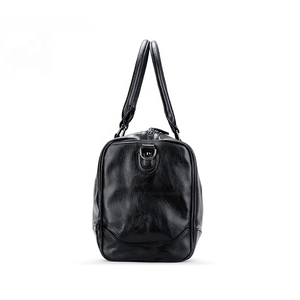 Sac en cuir de grande capacité avec fermeture à glissière, fourre-tout de voyage noir, poignée souple unisexe - Product Image 3