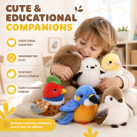 Peluche d'oiseau colorée personnalisée avec des designs réalistes de kiwi et de perroquet pour boutique de cadeaux, vente en gros, commande en gros de peluches