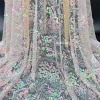 Tissu de dentelle à paillettes rose, couleur magique, tulle avec paillettes pour robe d'occasion, filet brodé, vente en gros