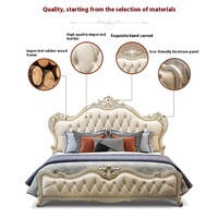 Lit Double Style Européen en Bois Massif 1,8 m Lit Queen Luxe Princesse Pastorale Meuble de Chambre Cuir Français pour Chambre Lit de Mariage