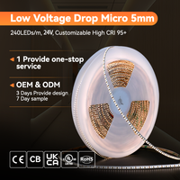Tira de LED SMD de Cobre de 24 V y 15 W/m, Personalizable, Alto CRI 95+, 240 LED/m, Baja Caída de Voltaje, Micro 5 mm, para Iluminación de Decoración Comercial