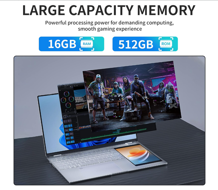 Dual Screen Laptop - 15.6" LCD + 7" Touch - 512GB SSD