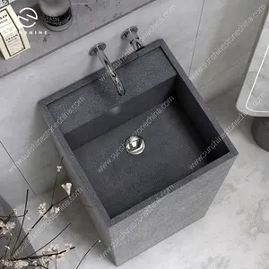 Custom Size Shanxi Black Granite Free Standing Sink Square Stone Pedestal Sinks