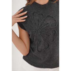 Suéter de Punto con Estampado de Margaritas en Color Antracita para Mujer, Producto al por Mayor - Product Image 1