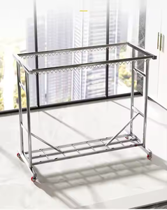 Perchero de <span class=keywords><strong>ropa</strong></span> de alta resistencia, estante de <span class=keywords><strong>ropa</strong></span> plegable con ruedas, estante de <span class=keywords><strong>ropa</strong></span> de doble barra para colgar <span class=keywords><strong>ropa</strong></span>, portátil comercial - Product Image 6