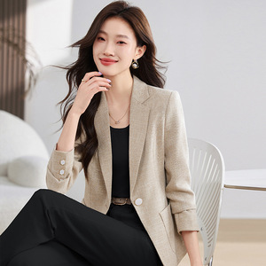 Women's Casual Blazer Gray Solid Color Polyester Worsted Anti-Wrinkle Spring Autumn 2024 Short Fit High-End Feel - Product Image 4
