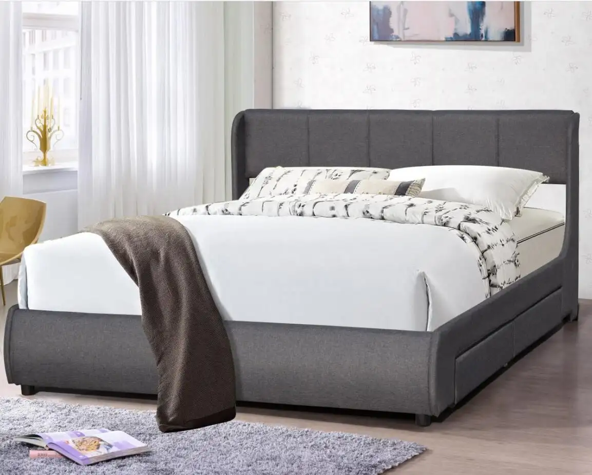 Novo design americano estilo queen tamanho tecido metal estofados, quatro gavetas armazenamento cama