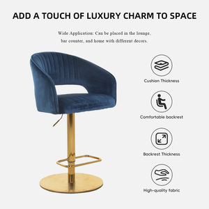 <span class=keywords><strong>Tabouret</strong></span> <span class=keywords><strong>de</strong></span> <span class=keywords><strong>bar</strong></span> pivotant réglable en velours <span class=keywords><strong>bleu</strong></span> <span class=keywords><strong>marine</strong></span> courbé avec dossier creux et base dorée - Product Image 3