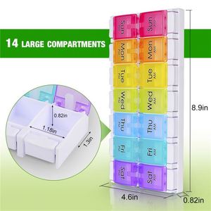กล่องยาพลาสติกแบบพกพา 7 วัน 14 ช่อง สีรุ้ง ปรับแต่งได้ ขายดี ใช้ในบ้าน ขนาด 22.7x11.7x2.7 ซม. - Product Image 3
