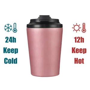 12oz 380ml Travel Mug Insulated Reusable Stainless Steel Eco-Friendly With Lid For Hot Cold Drinks Tumbler Black Coffee Cups