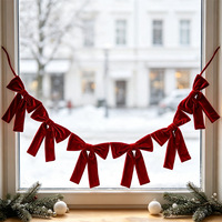 Guirlande de Noël en velours rouge avec nœuds en tissu, bannière suspendue pour décorations de Noël, mariages, fêtes, cheminées et fenêtres