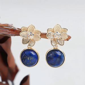 Boucles d'oreilles de style bohème bleues en pierres fines pour femmes, avec turquoise en forme de goutte d'eau, perles en pierre naturelle, double lapis-lazuli, plaqué or, cadeau - Product Image 5