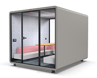 Cabine de réunion acoustique moderne en acier OMNI avec ventilation d'air frais, design insonorisé, bureau intégré, éclairage LED, garantie de 2 ans