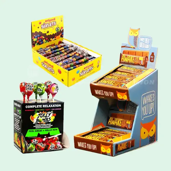 Holidaypac Golfkartonnen Doos Product Papier Chocoladereep Kartonnen Toonbank Display Doos Lolly Candy Bar Food