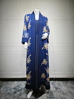 Schwerer Goldener Blumen-Bestickter Offener Umhang mit Innenvest und Gürtel Dubai Kaftan Muslimisches Kleid