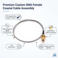 Câble coaxial RF SMA femelle personnalisé plaqué or à faible perte pour antenne, assemblage OEM ODM