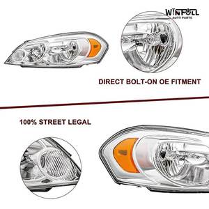Ensemble de phares 12V 55W Neuf 2006-2016 Chevy Impala & Monte Carlo Boîtier chromé Réflecteur ambre Lentille transparente - Product Image 3