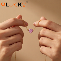 Fabricant de bijoux personnalisés LUCKYJIU, collier pendentif cœur en acier inoxydable plaqué or 18 carats, étanche, avec CZ rose délicat pour femmes